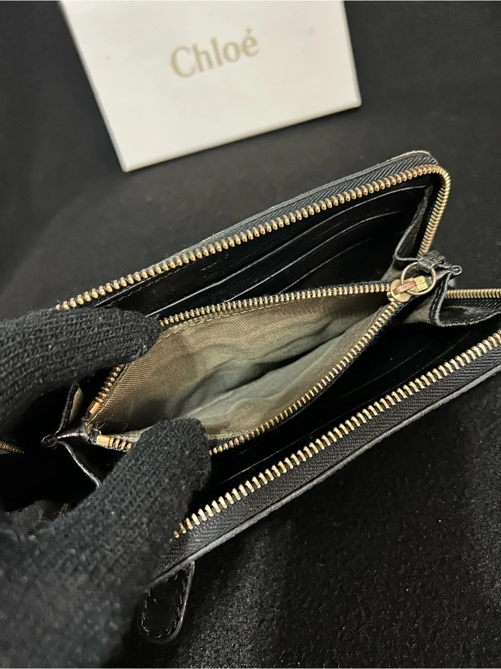 Chloé Beige Canvas and Black Leather Zip Wallet